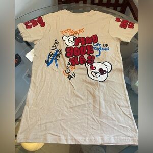 🔴 4/$12 Big Girls On Fire Beige T-Shirt with Vibrant Graphic Size Small NWT